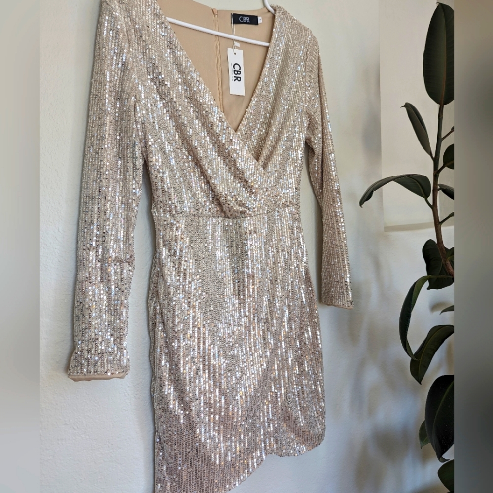 NWT Nude Sequin Mini Dress Bodycon Small
